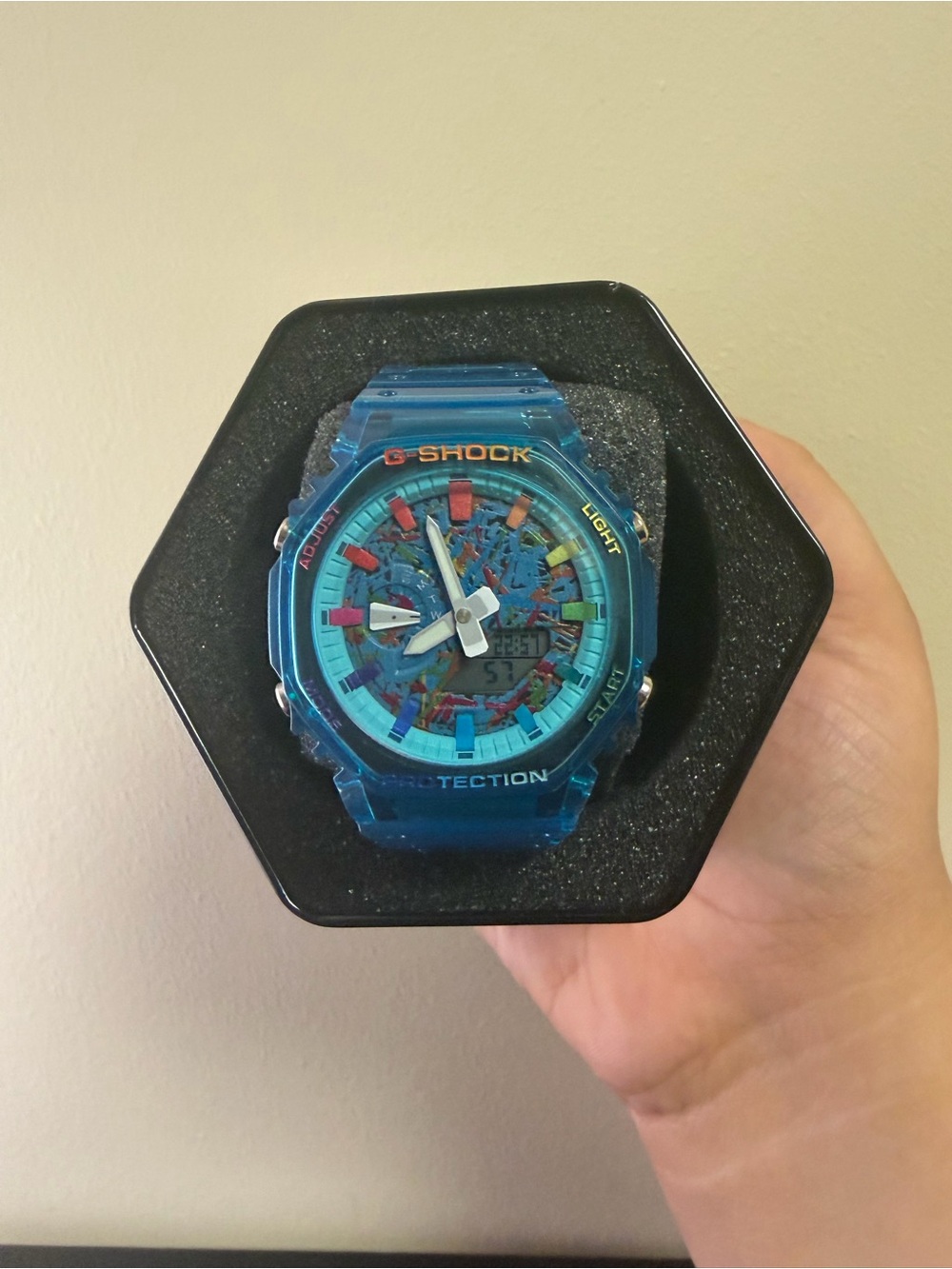 G-Shock Transparent Blue Resin Analog-Digital Watch with Multicolor Accents